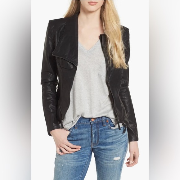 BLANKNYC Zipper Detail Asymmetrical Moto Jacket Faux Leather “Vanilla Latte” - Picture 3 of 16